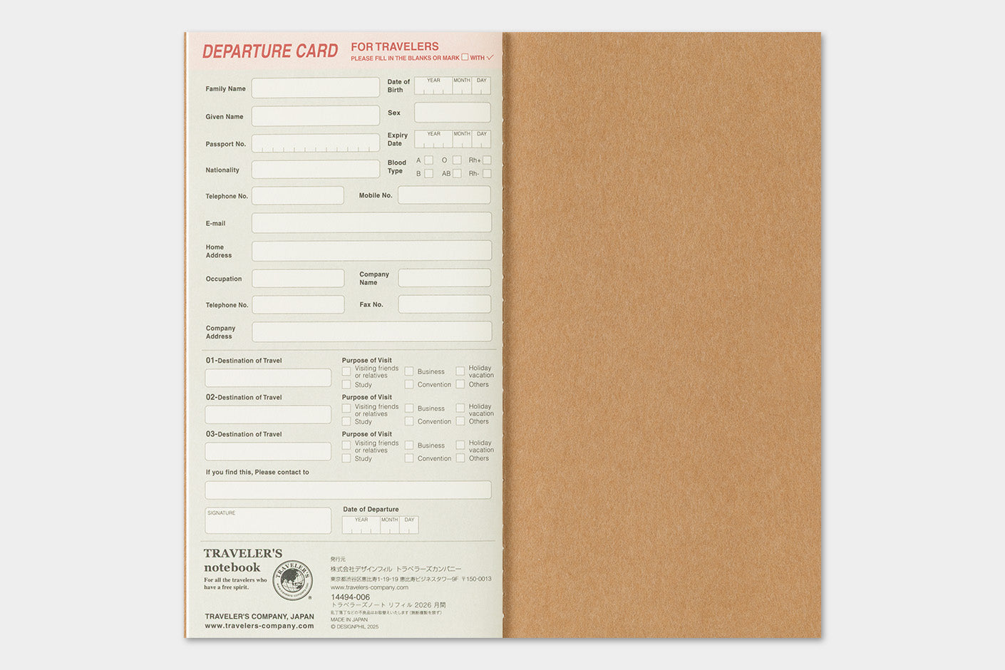 TRAVELER'S notebook Regular Size Refill- 2026 Monthly Diary