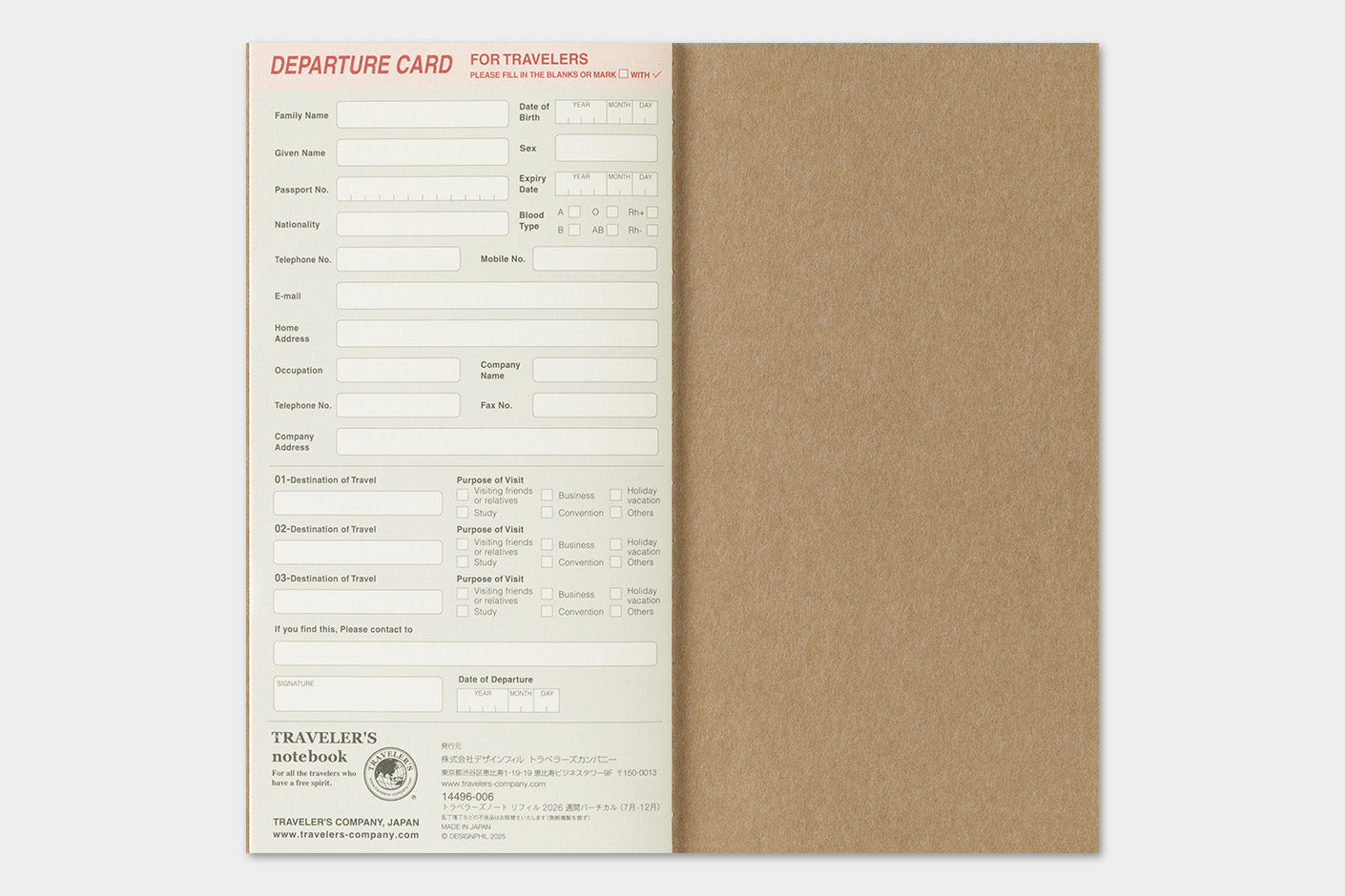 TRAVELER'S notebook Refill- Regular Size- 2026 Weekly Vertical Diary