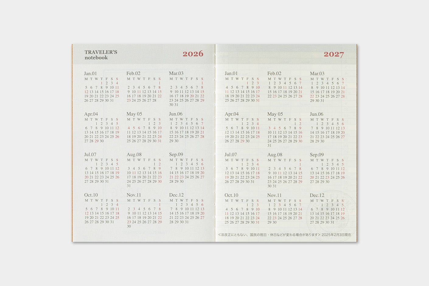 TRAVELER'S notebook Passport Size 2026 Monthly Diary