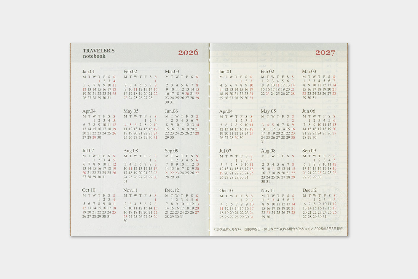 TRAVELER'S notebook Refill- Passport Size- 2026 Weekly Diary