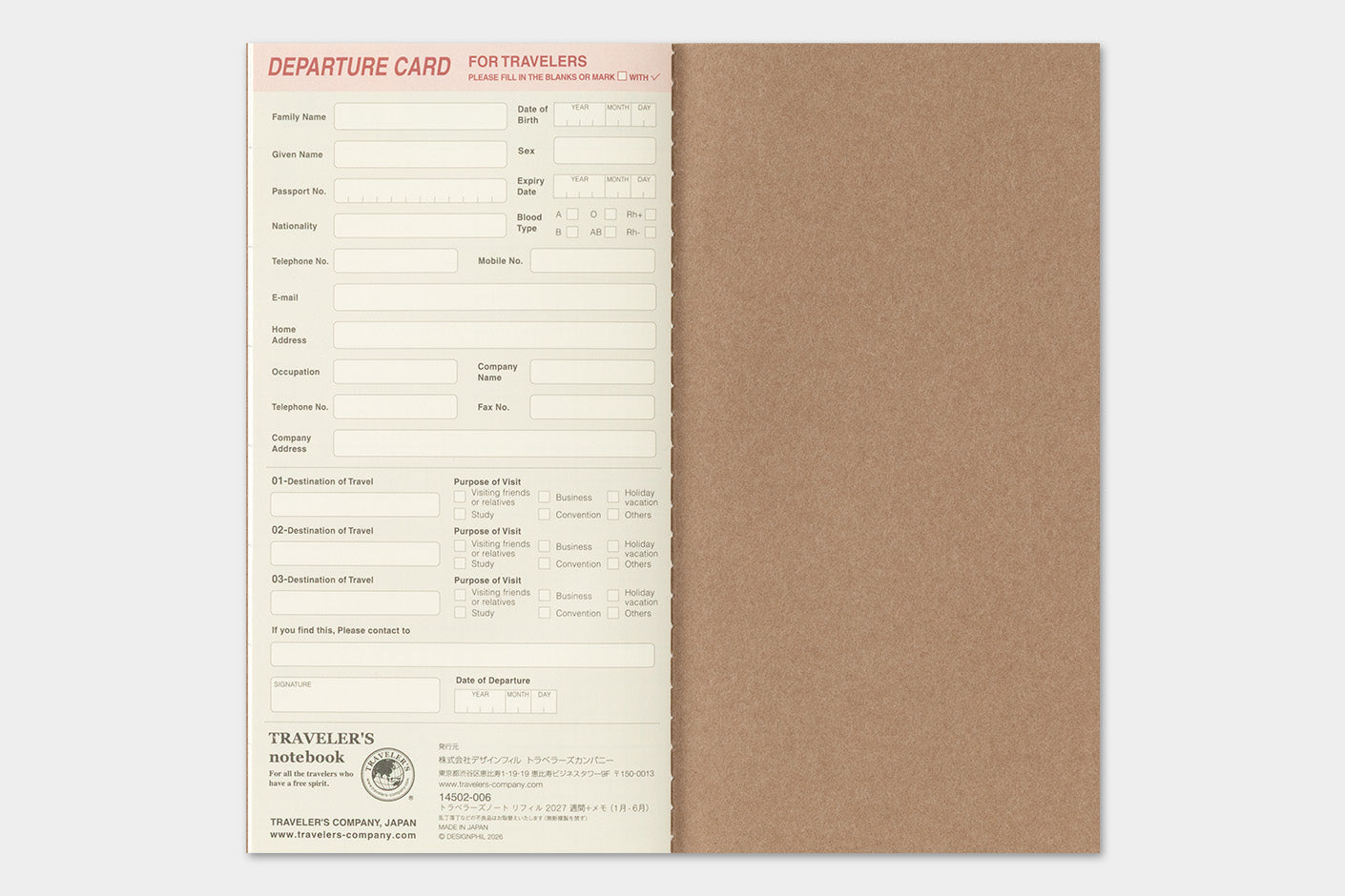 TRAVELER'S notebook Refill- Regular Size- 2027 Weekly Calendar and Memo Diary showing inside of last page