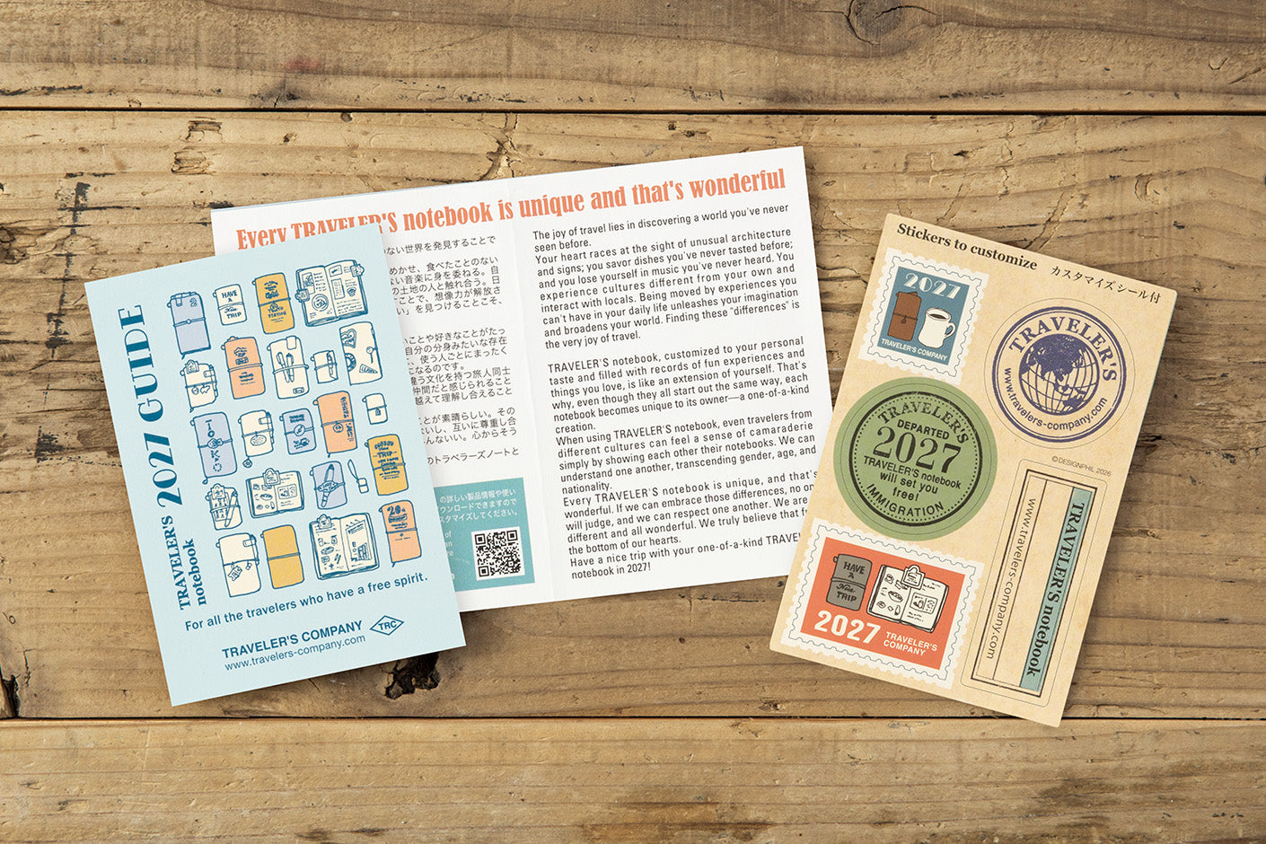 TRAVELER'S notebook Passport Size 2027 Monthly Diary guide and sticker sheet. 