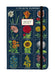 A vertical 12-month floralplanner titled 'A YEAR IN FLOWERS' for 2027, featuring a dark blue cover decorated with vintage-style botanical illustrations of flowers for each month, with a black elastic closure band.