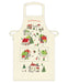 Cavallini & Co. Christmas Village Holiday Cotton Apron-Beige apron with Christmas-themed design of houses and trees on a white background