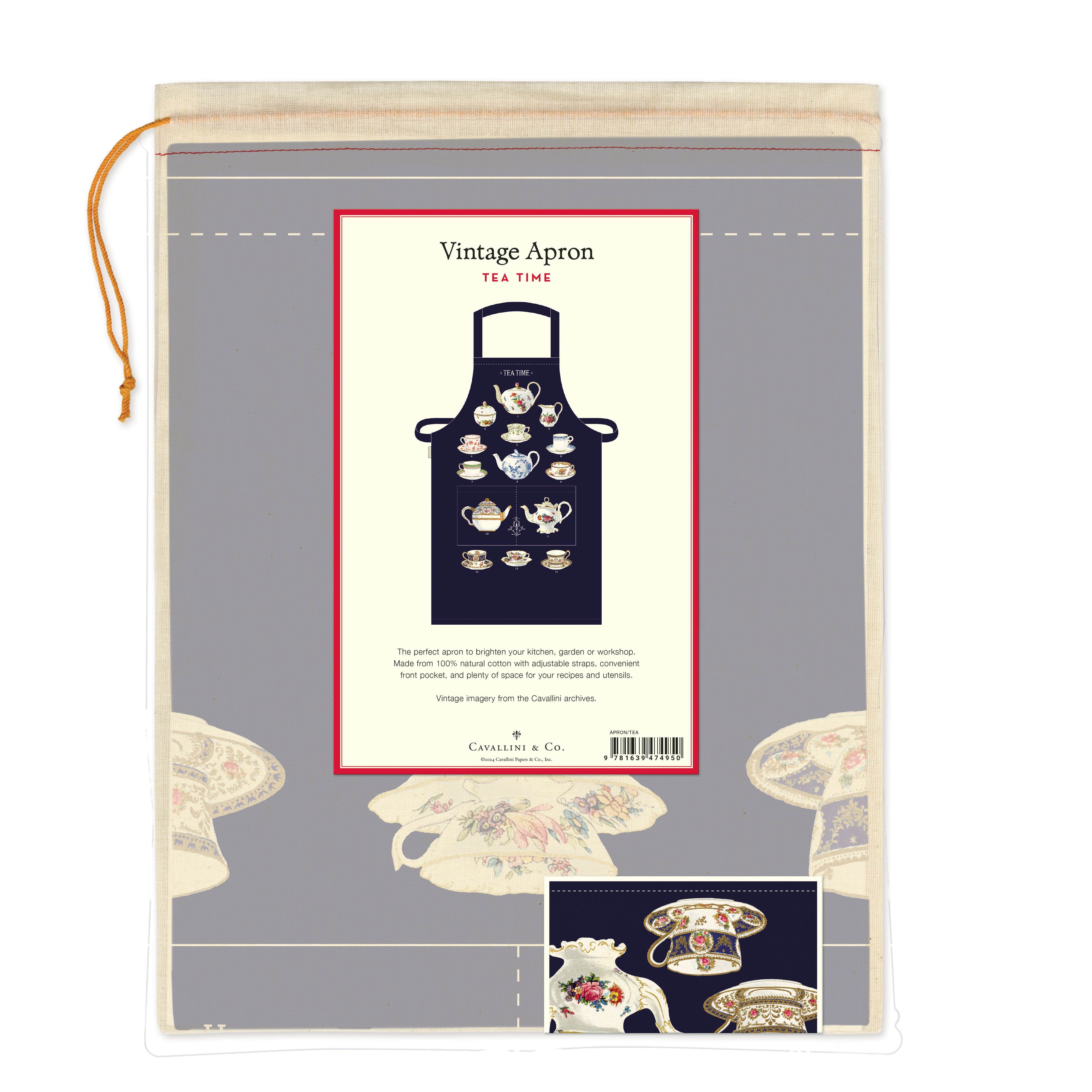Cavallini & Co. Tea Time Cotton Apron back package image
