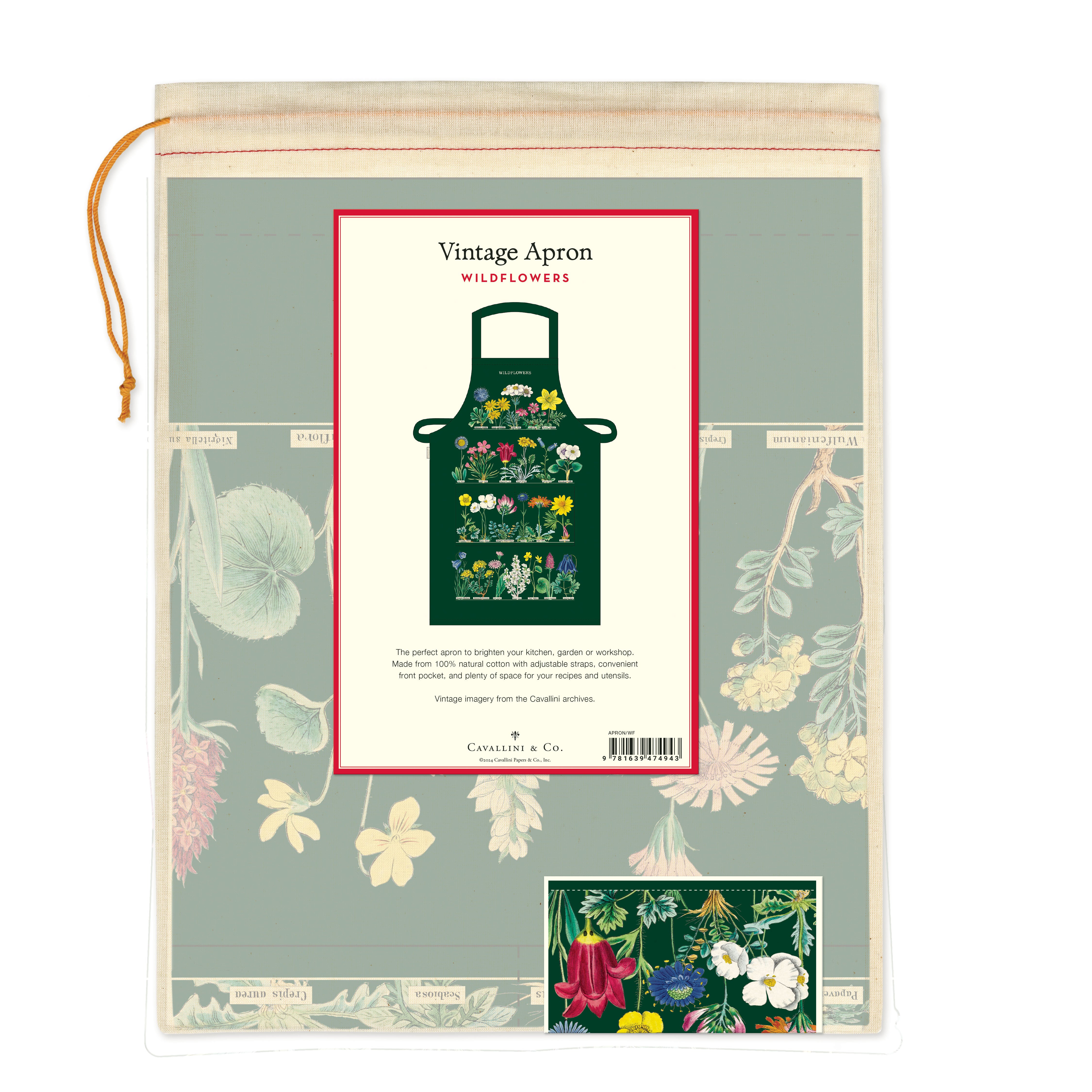 Cavallini & Co. Wildflowers Cotton Apron back package image