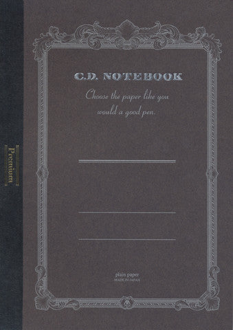 Apica Premium CD Notebook- A5 Size- charcoal notebook with decorative text and design on a matching background