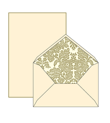 image of Rossi 1931 Writing Set with Gold Border and Lined Envelopes- 6.25 by 8.5 inches