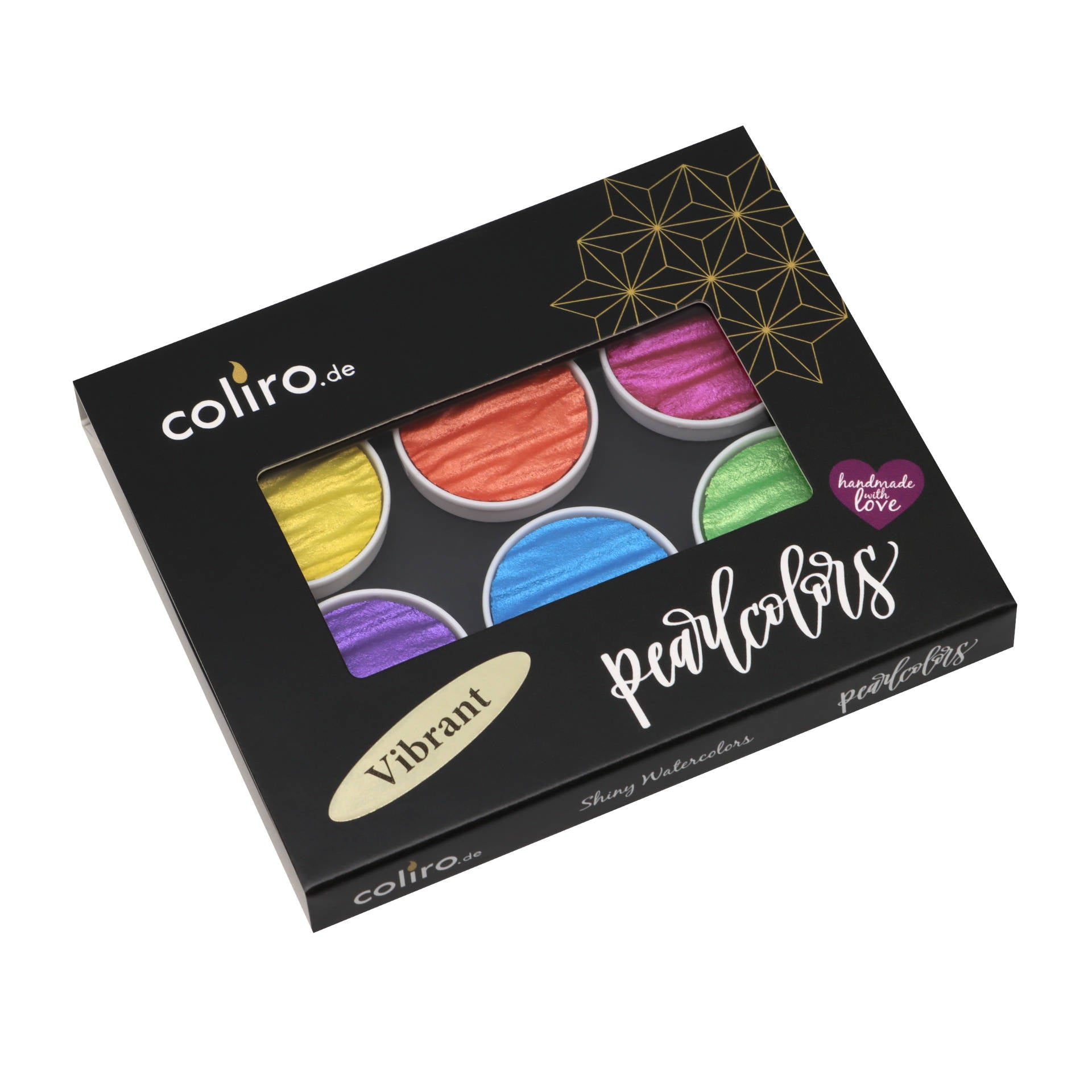 Coliro Pearlcolors Watercolor Set- Vibrant- set of 6 shown in packaging box