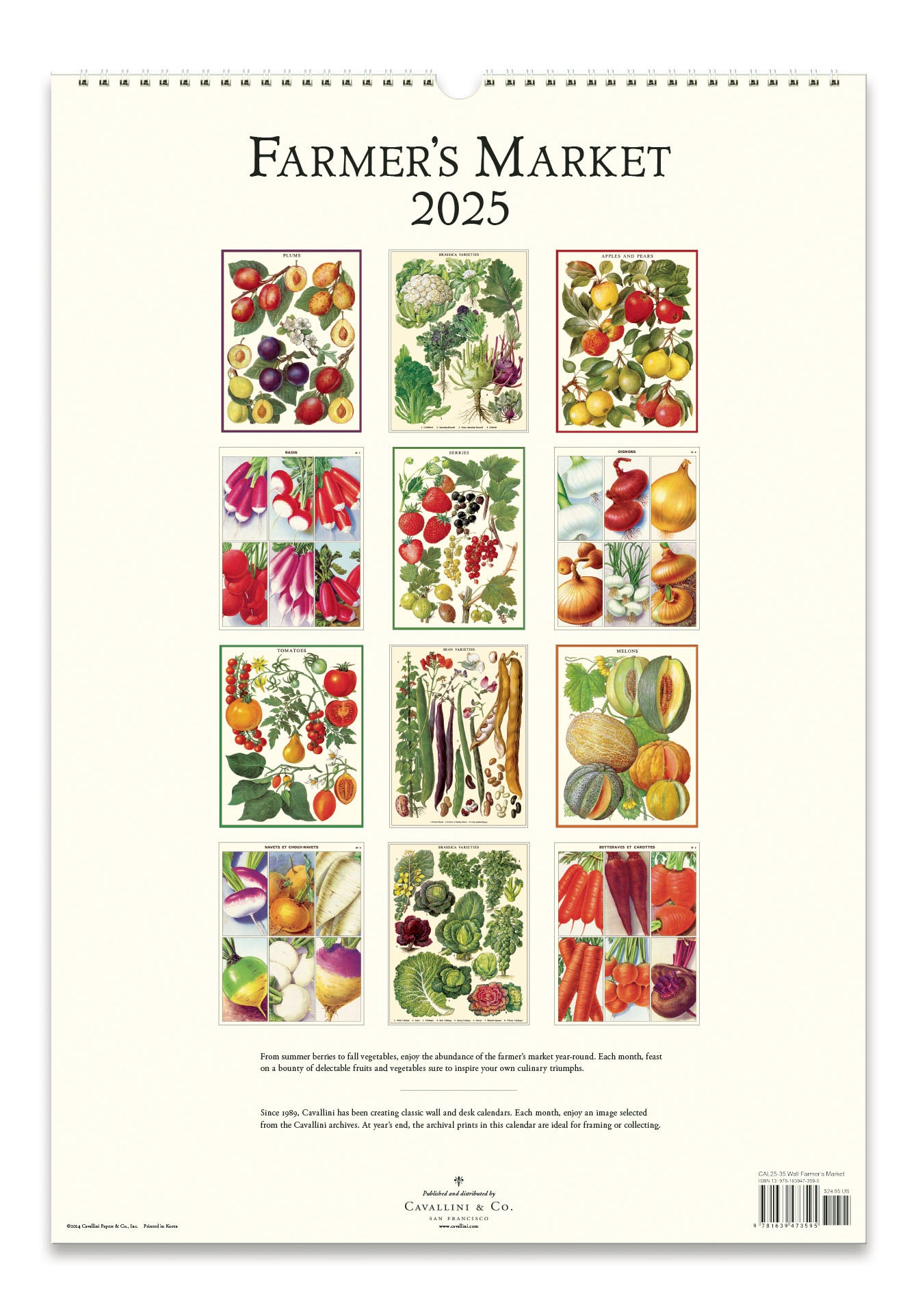 back cover of 2025 Cavallini & Co. Farmer's Market Wall Calendar