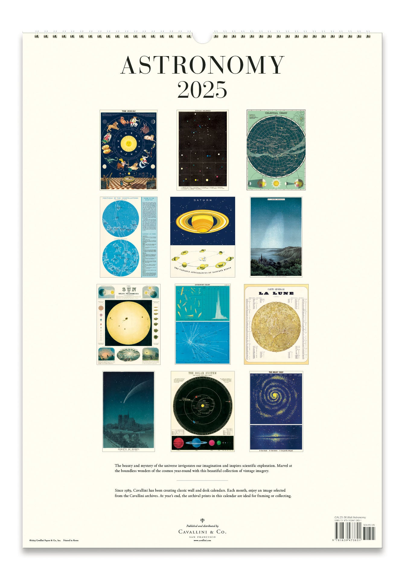 2025 Cavallini & Co. Astronomy Wall Calendar back cover showing all months