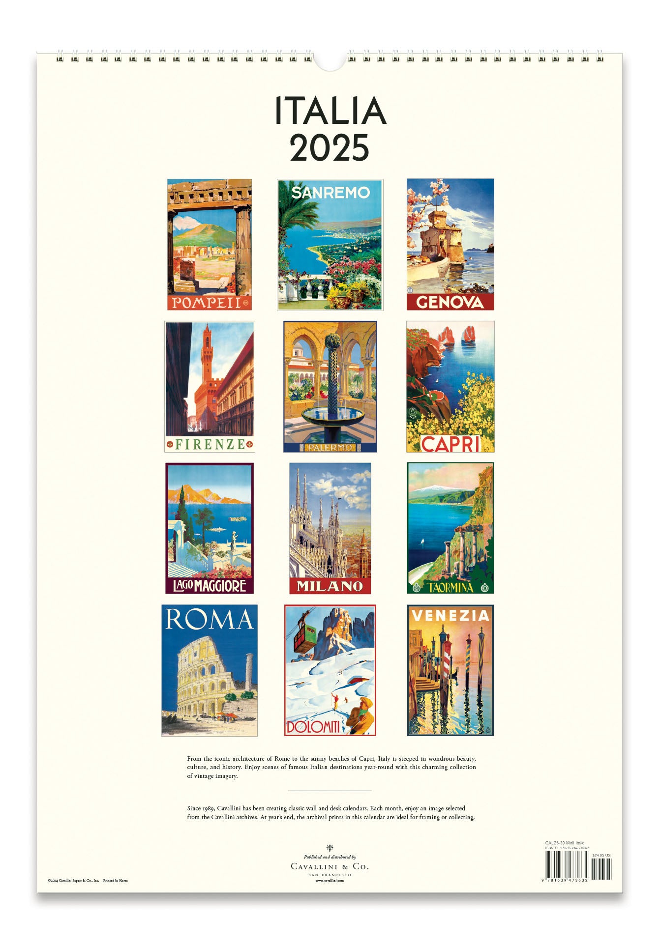 2025 Cavallini & Co. Italia Wall Calendar back cover