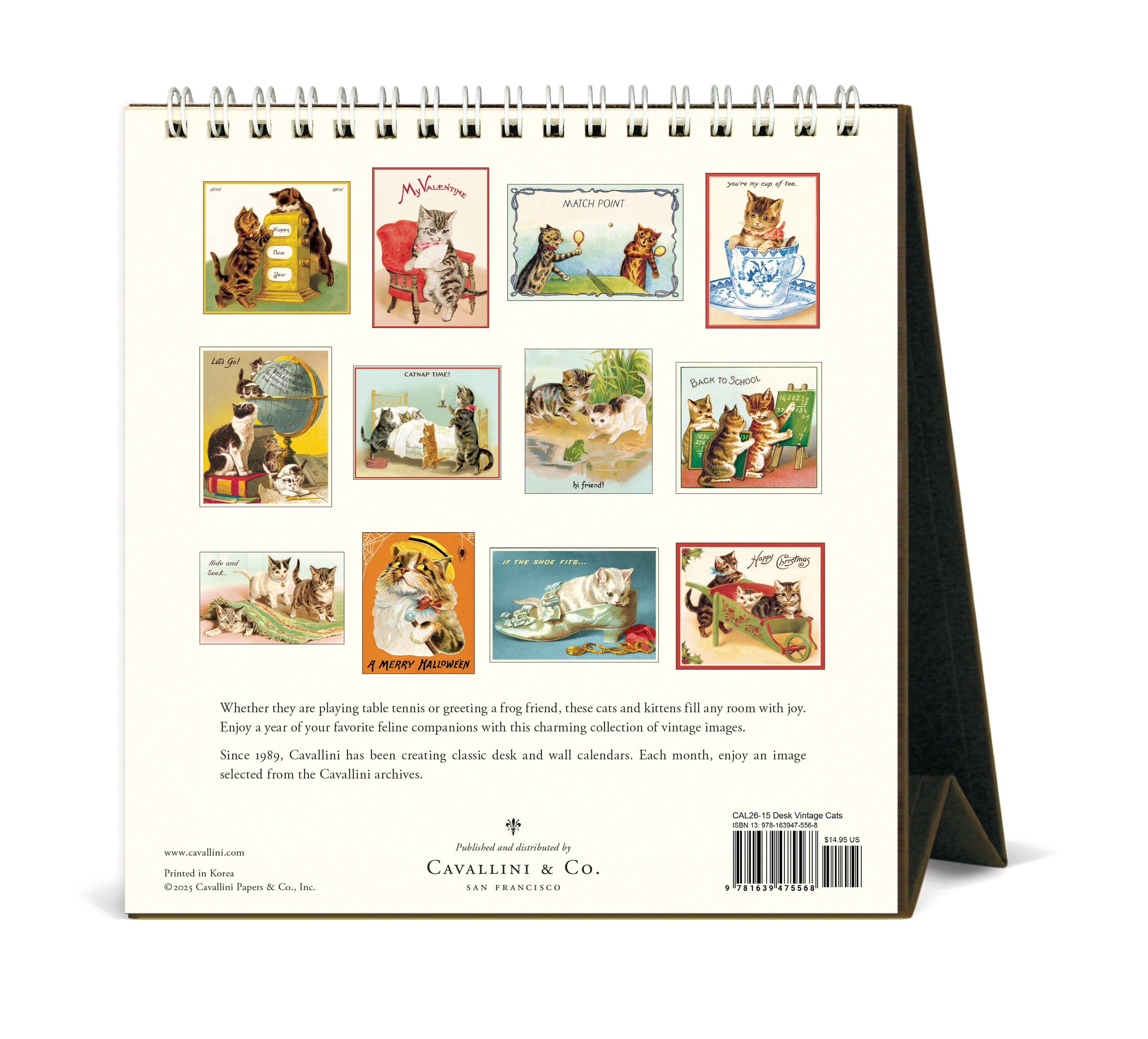 2026 Cavallini & Co. Vintage Cats Desk Calendar back cover image