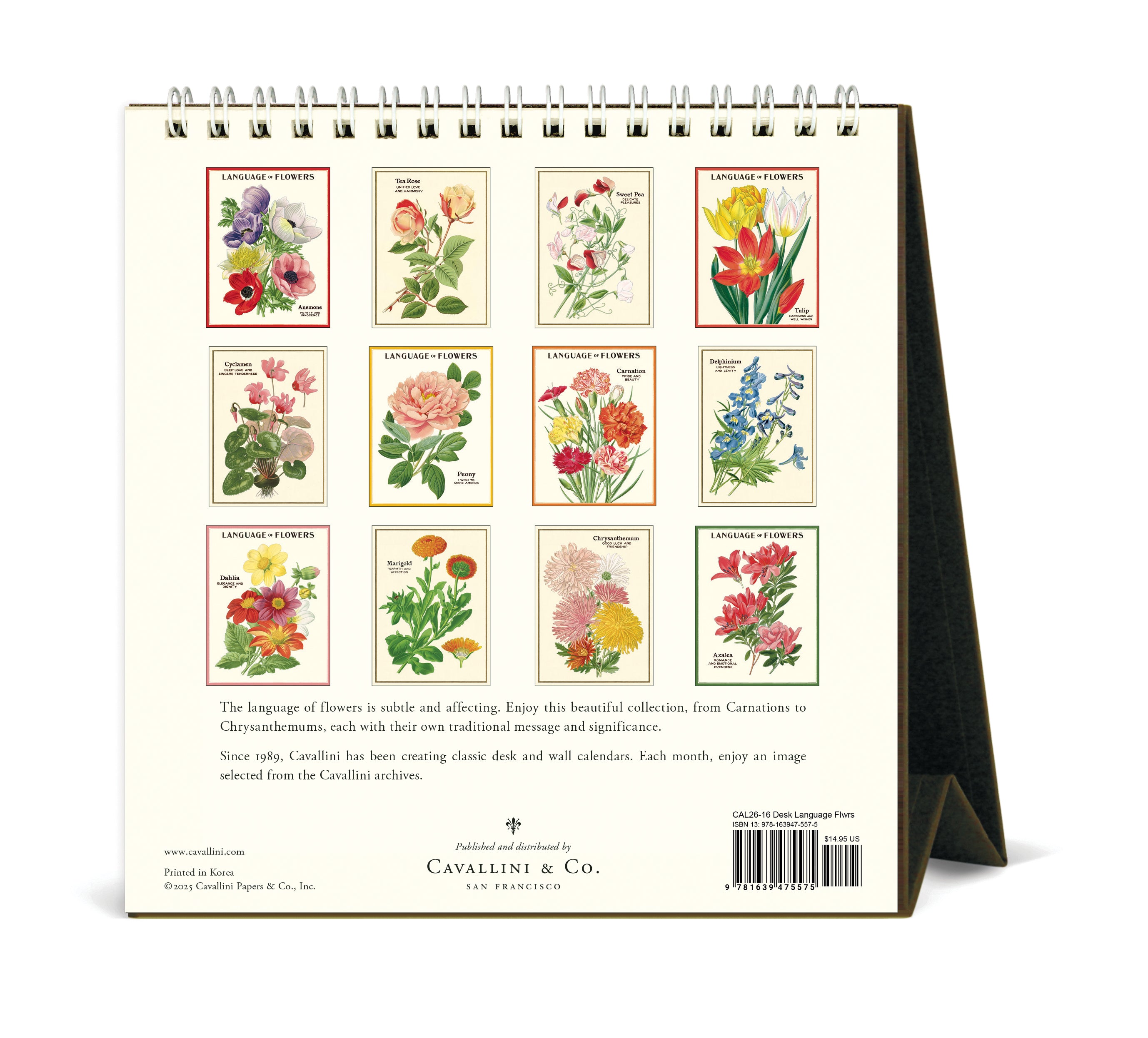 2026 Cavallini & Co. Language of Flowers Desk Calendar back cover image