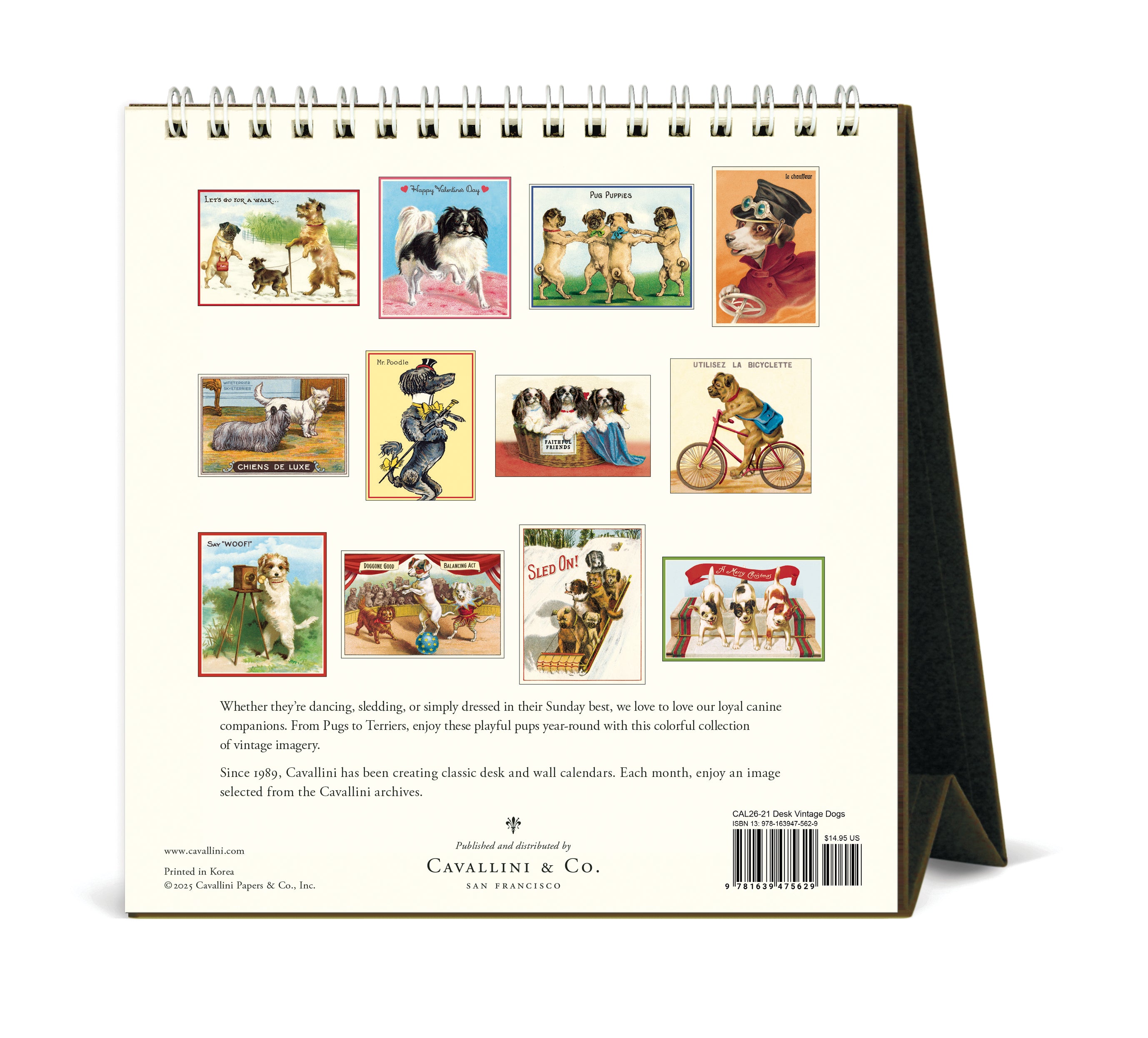 2026 Cavallini & Co. Vintage Dogs Desk Calendar back cover image