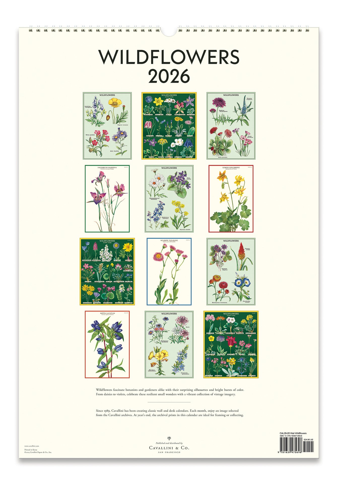 2026 Cavallini & Co. Wildflowers Wall Calendar back cover image