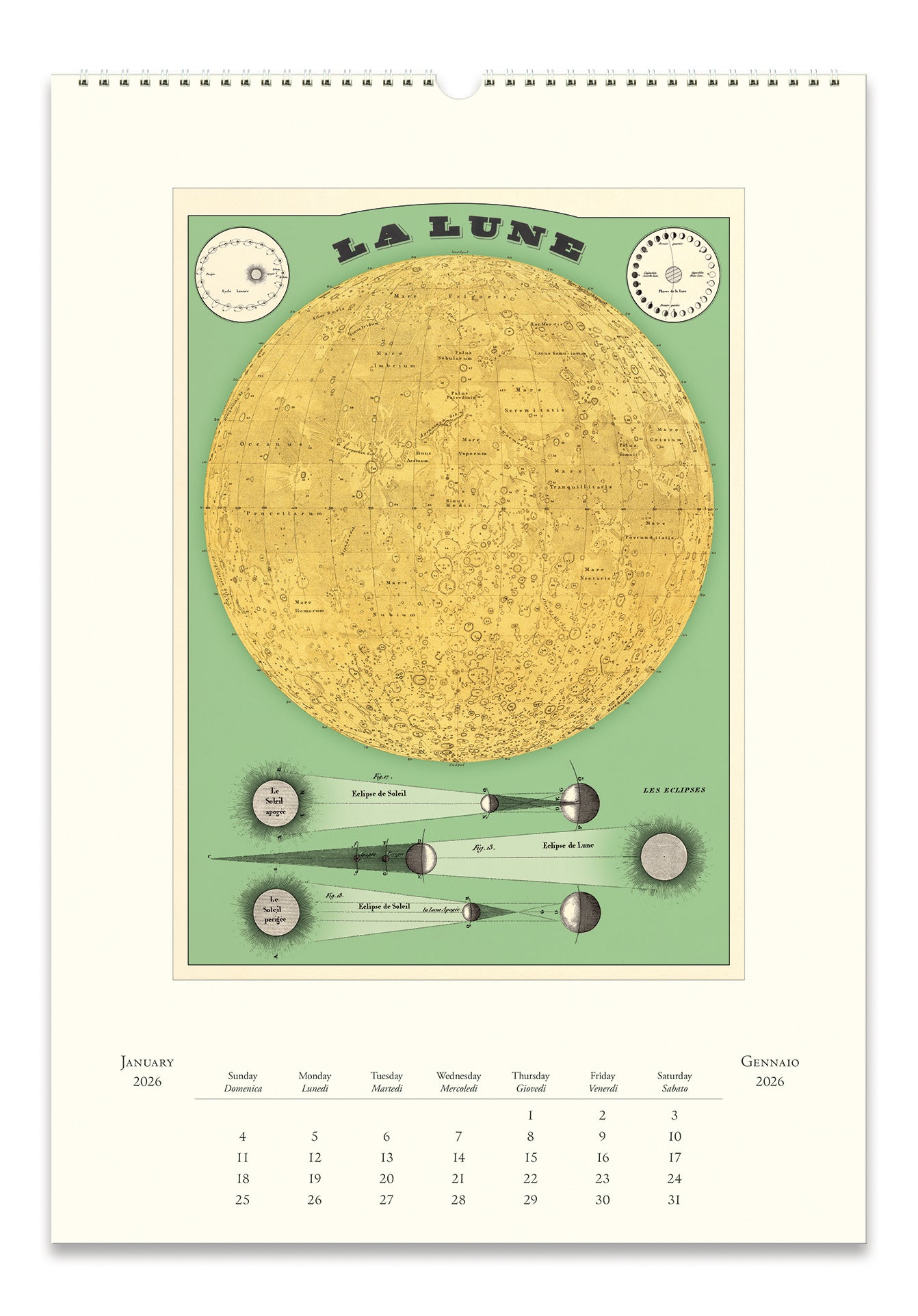 2026 Cavallini & Co. Astronomy Wall Calendar interior page- January shown