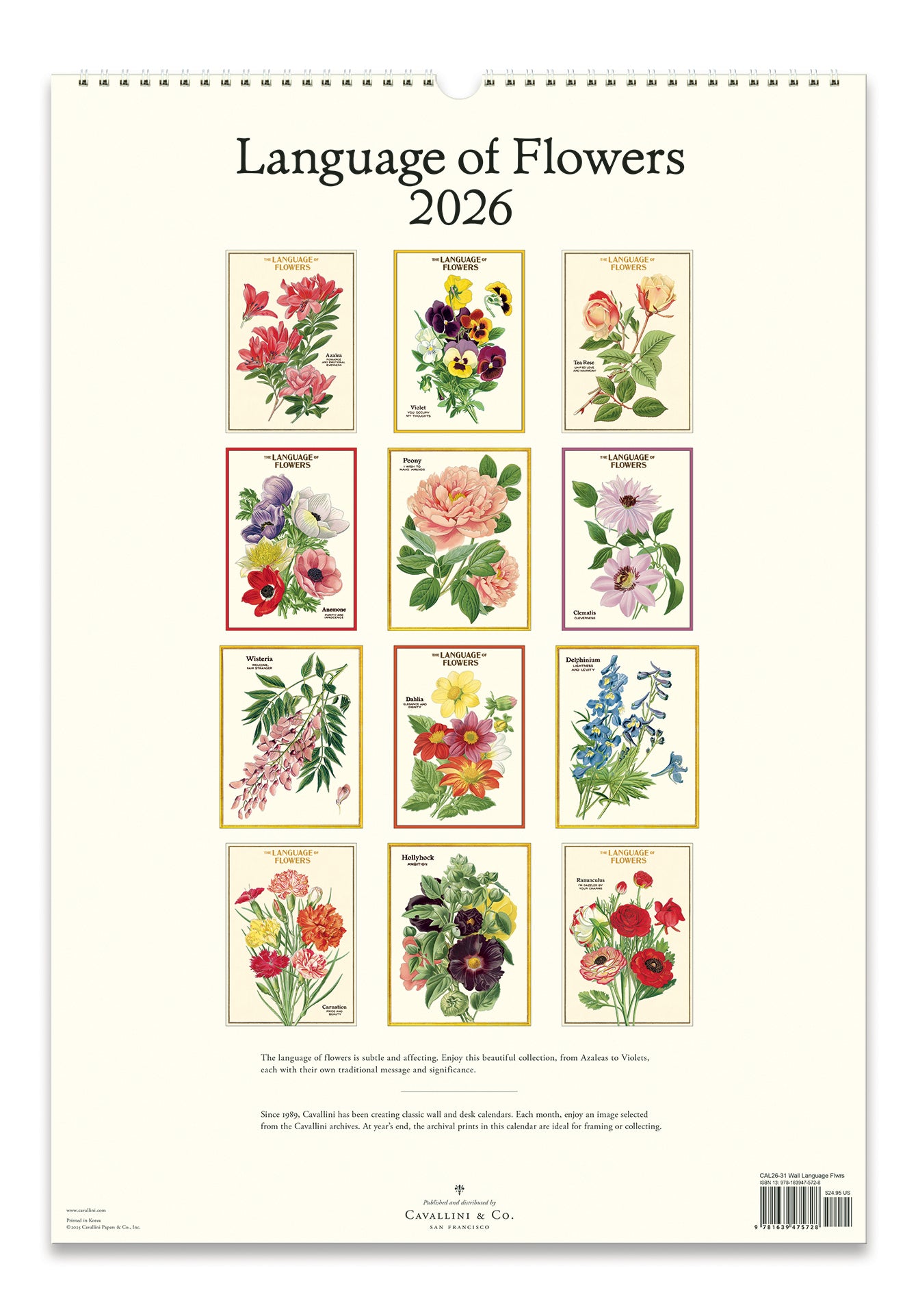 2026 Cavallini & Co. Language of Flowers Wall Calendar- back cover image