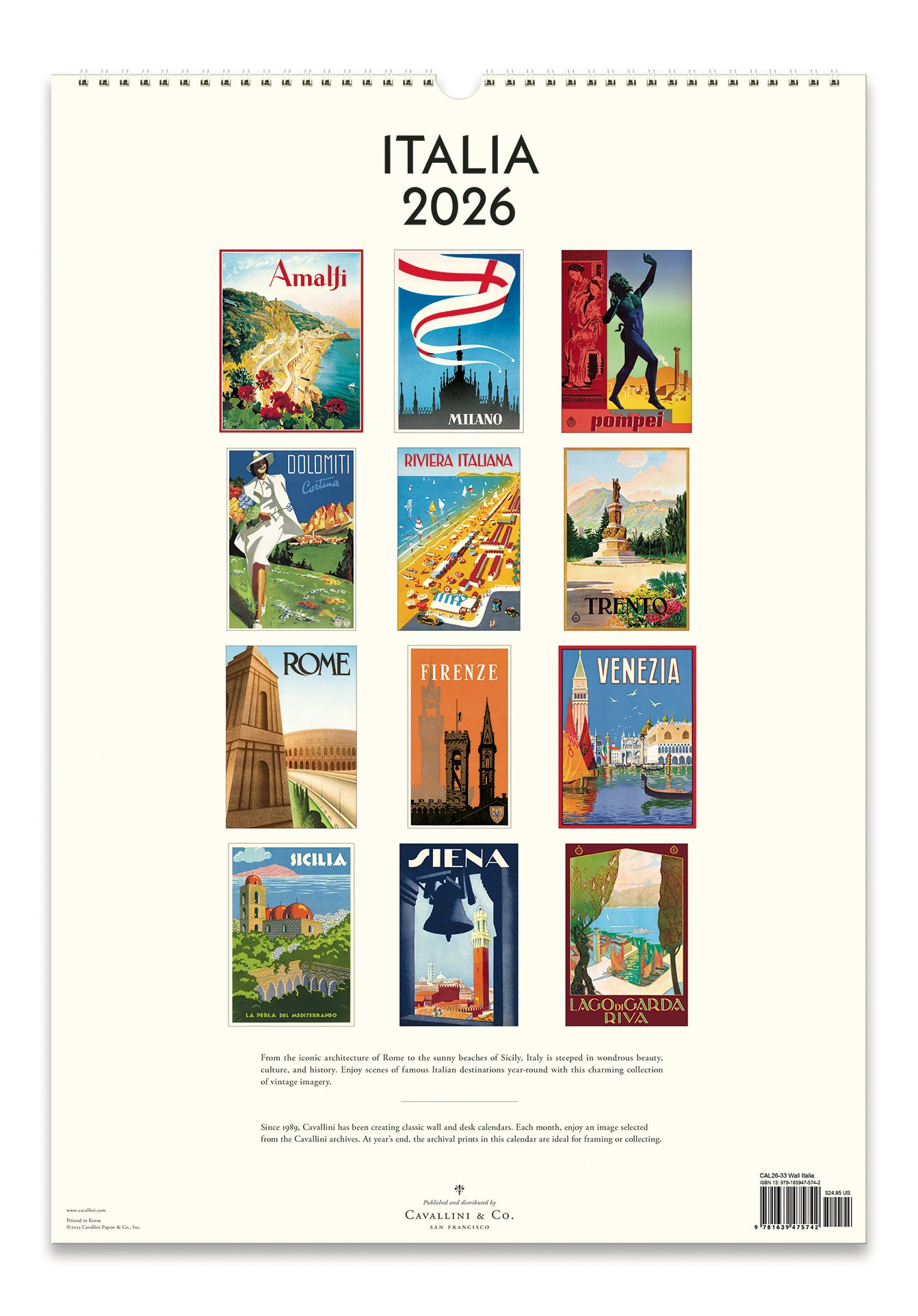 2026 Cavallini & Co. Italia Wall Calendar back cover image