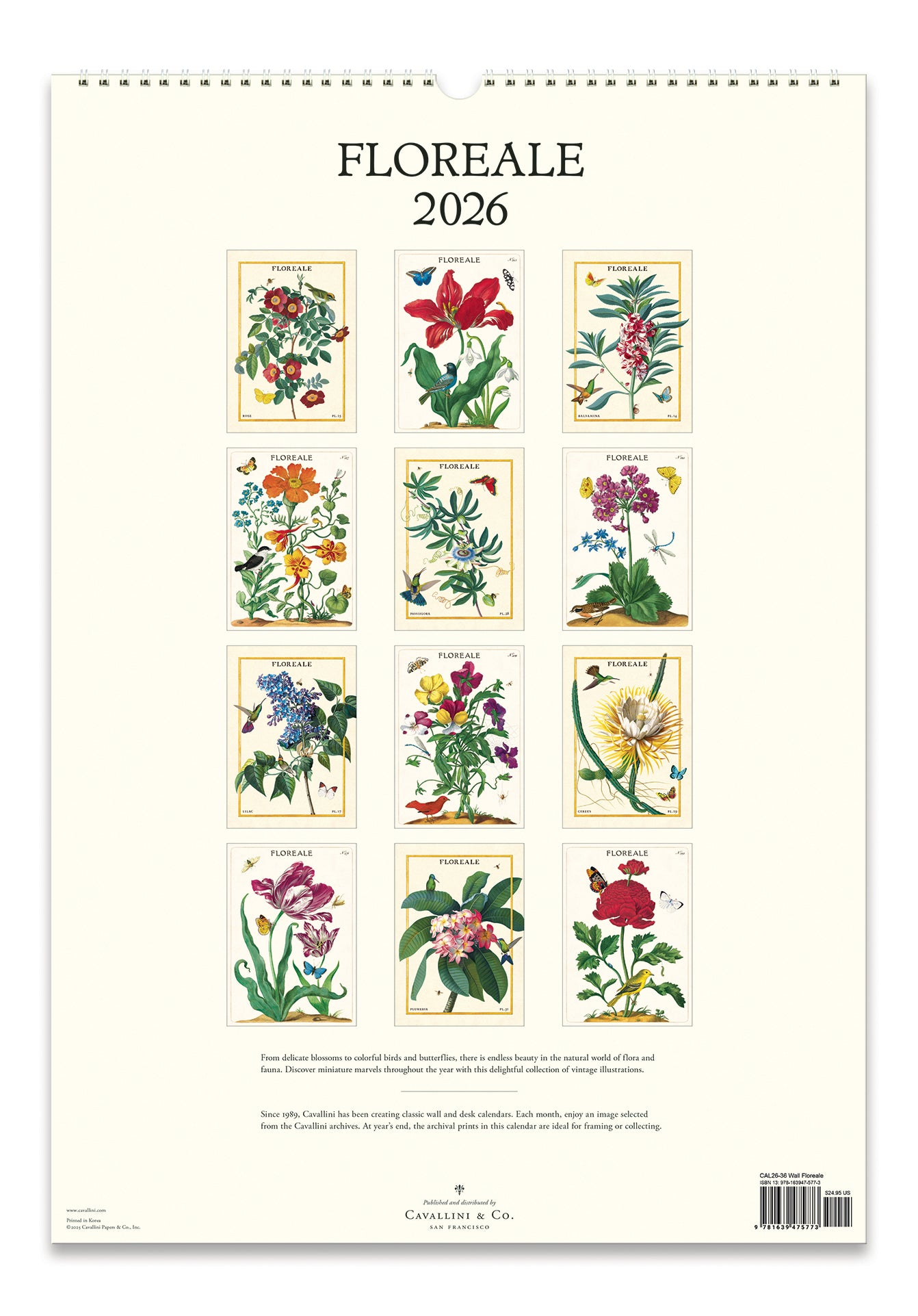 2026 Cavallini & Co. Floreale Wall Calendar back cover image