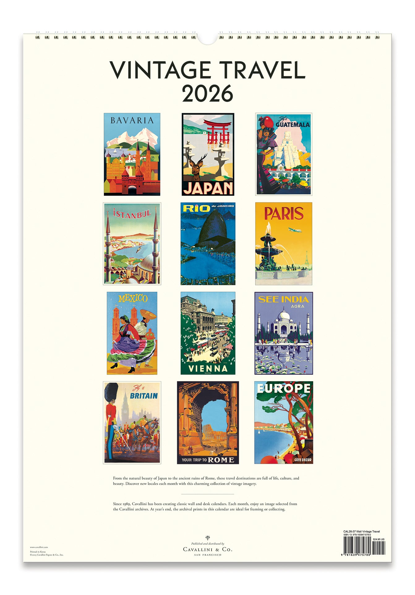 2026 Cavallini & Co. Vintage Travel Wall Calendar back cover image