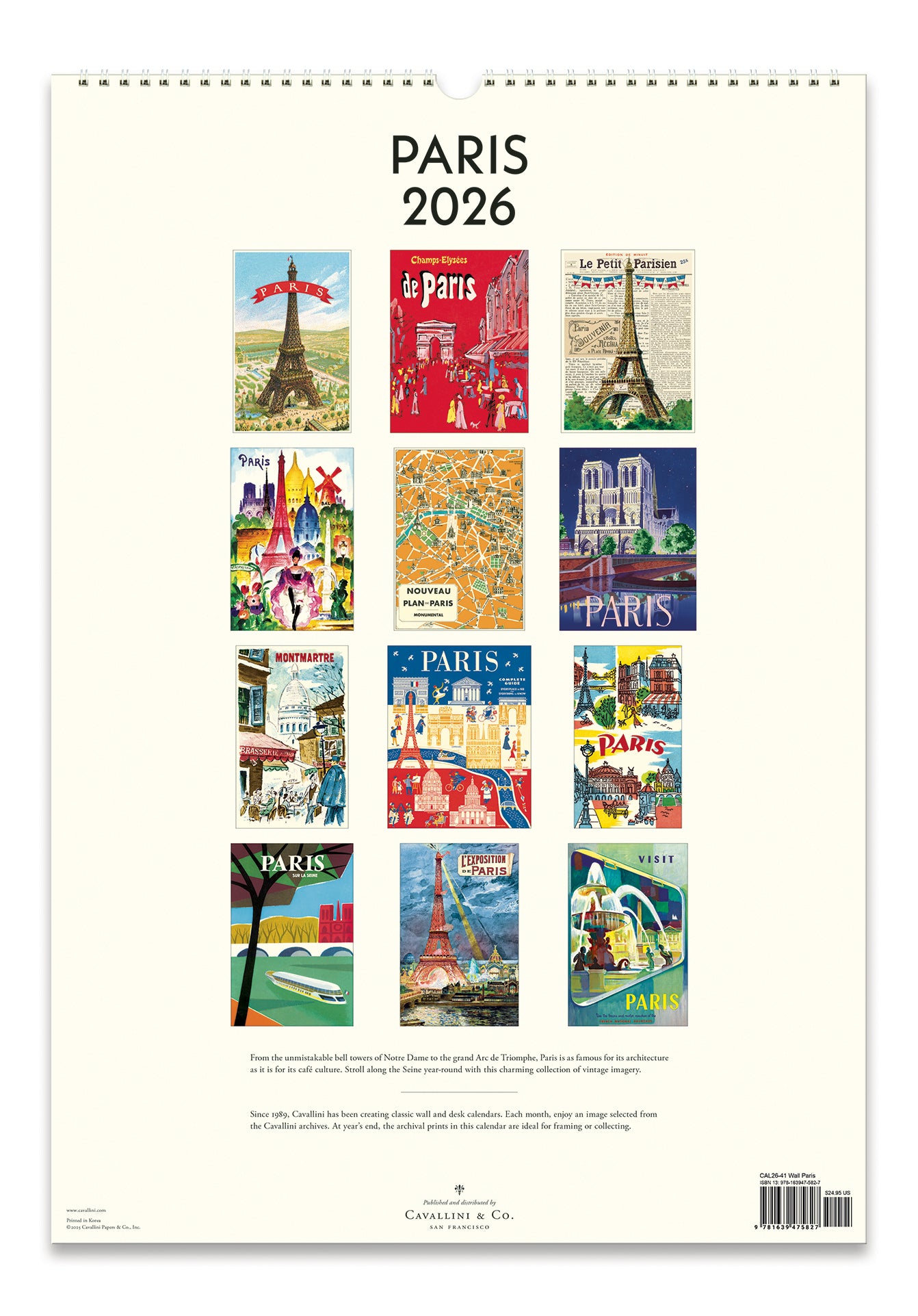 2026 Cavallini & Co. Paris Wall Calendar back cover image