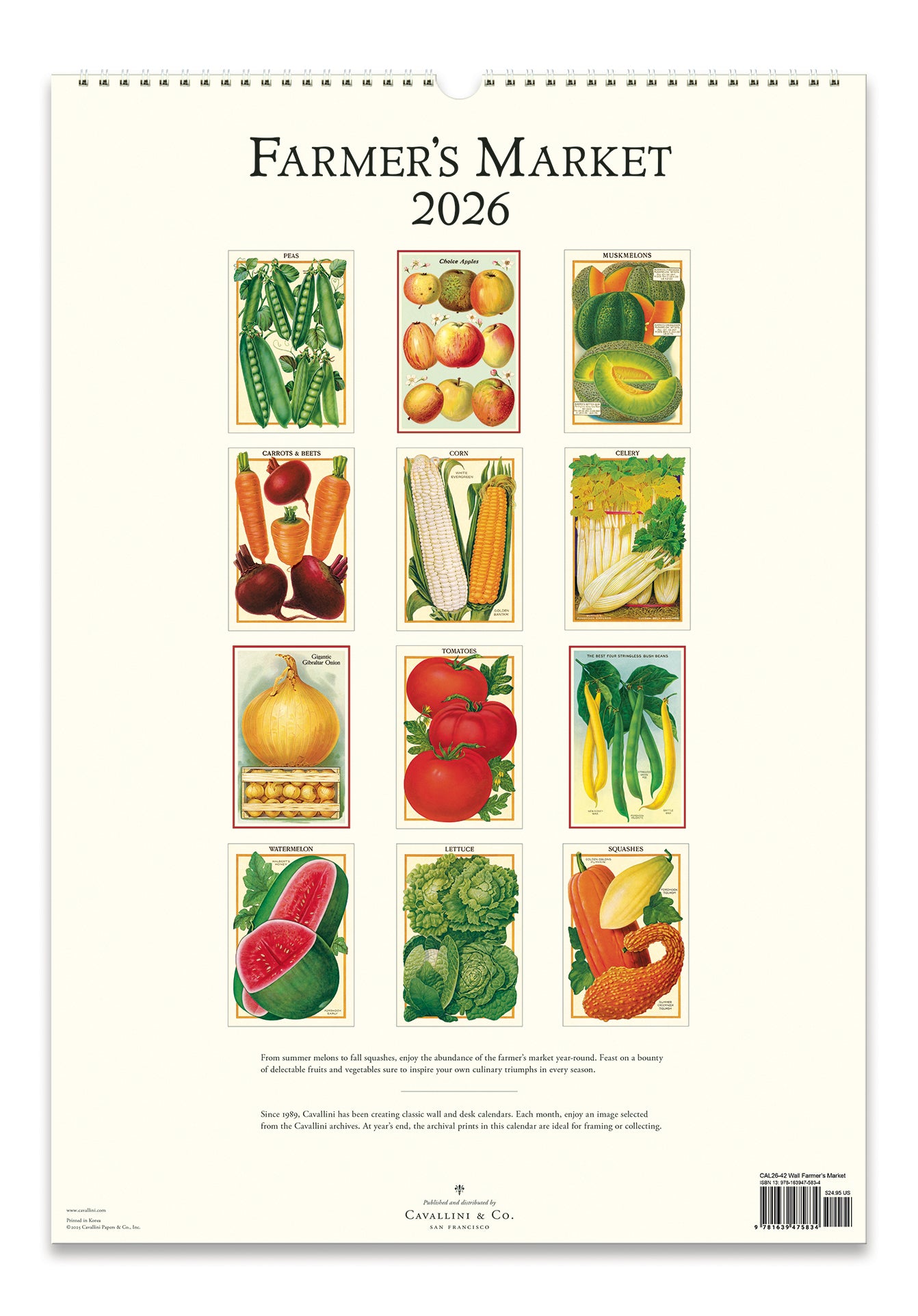 2026 Cavallini & Co. Farmer's Market Wall Calendar back cover illustration