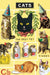 Included postcard example- Collage of cats in various poses with text and graphics on a yellow background