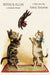 Included postcard example- Vintage-style advertisement with two cats on a rug and a third cat leaping above, featuring the brand 'Beard & Allen'.