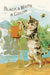 Included postcard example- Vintage-style illustration of a cat with a camera and butterfly, with text 'Black & White & Color'.