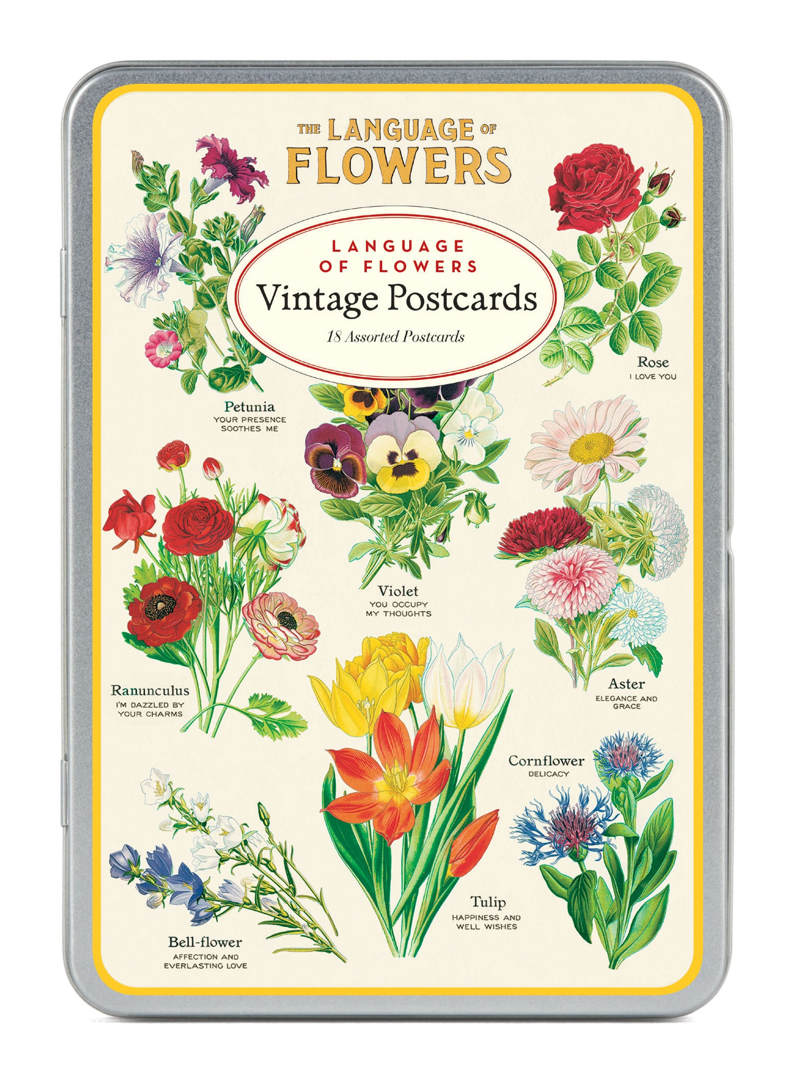 Language of Flowers Vintage Postcards by Cavallini & Co. image showing front of tin