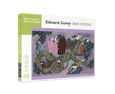 Pomegranate Edward Gorey 'Drop Curtain' puzzle packaging on a white background