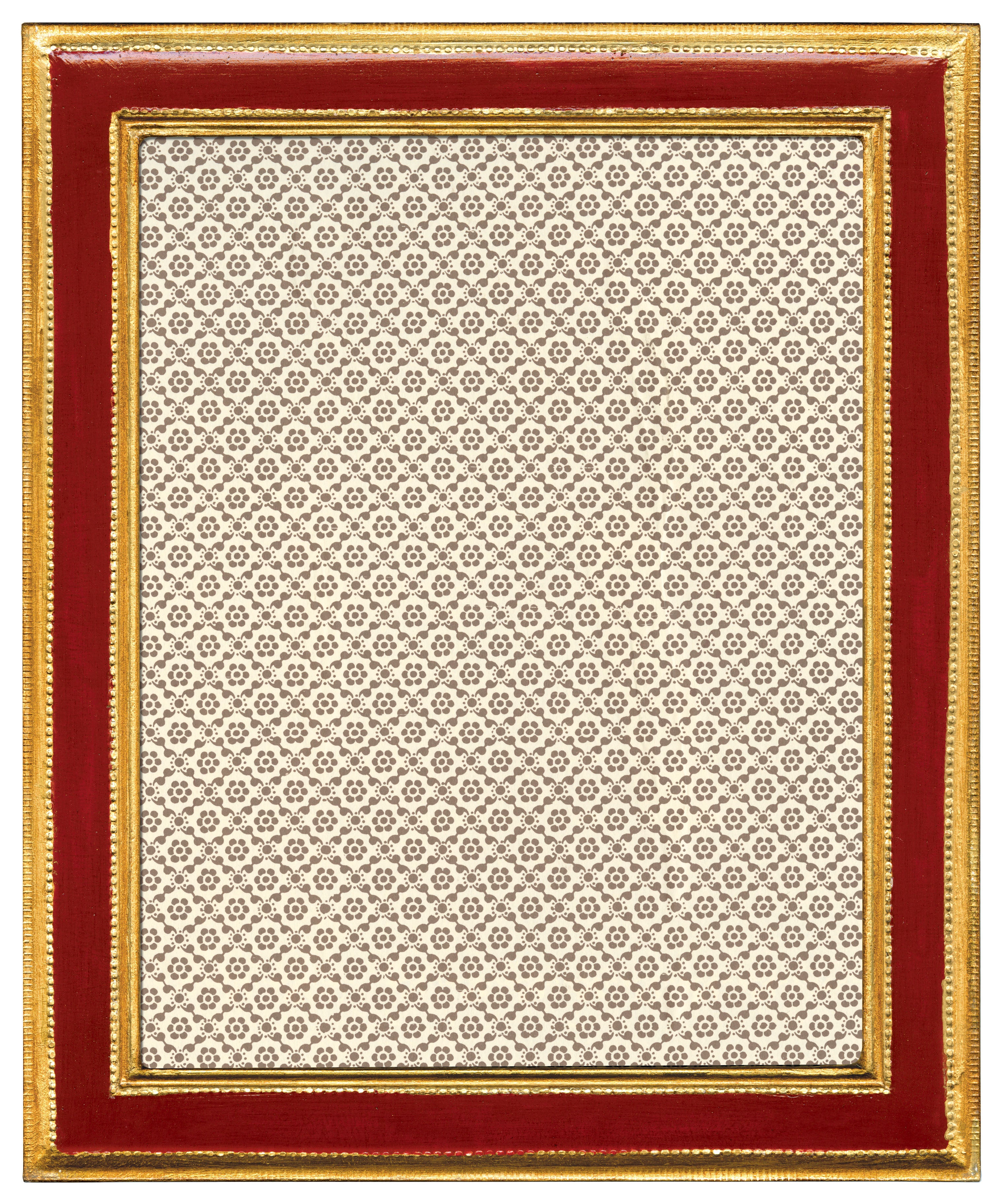 Cavallini & Co. 8 by 10 Inch Classico Red Florentine Frame with a wide red outer border, a gold inner border, and a central cream-colored patterned insert.