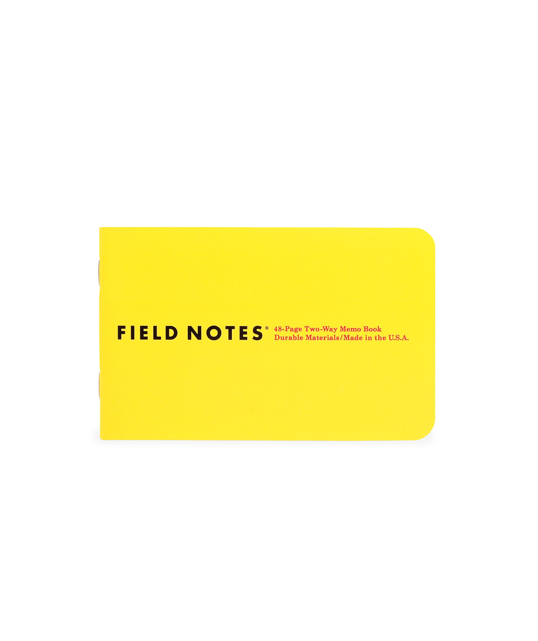 Yellow Field Notes notebook on a white background