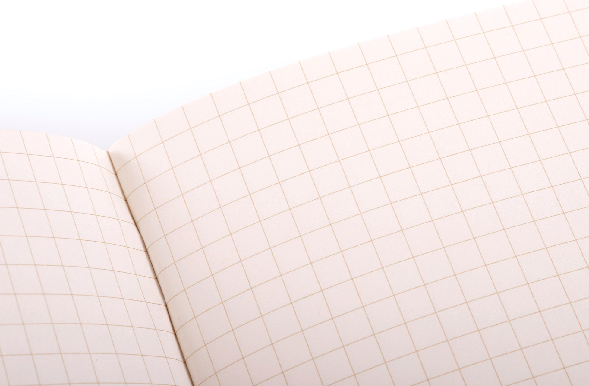 Close-up of a notebook with grid paper on a white background