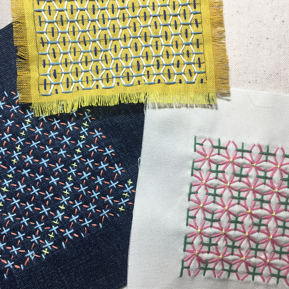 Sashiko Patch Class- 3 finished sample patterns