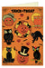 A Halloween-themed greeting card featuring a collage of spooky illustrations including jack-o'-lanterns, owls, a black cat, bats, spiders, and the words 'TRICK OR TREAT' at the top, with an orange background.