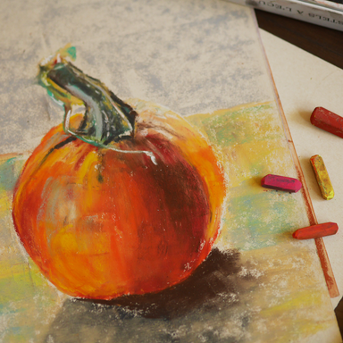 More Fun with Chalk Pastels! class examples sketch of a pumpkin with chalk pastels