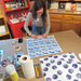 Furoshiki - Printing on Fabric class student with stamping in progress