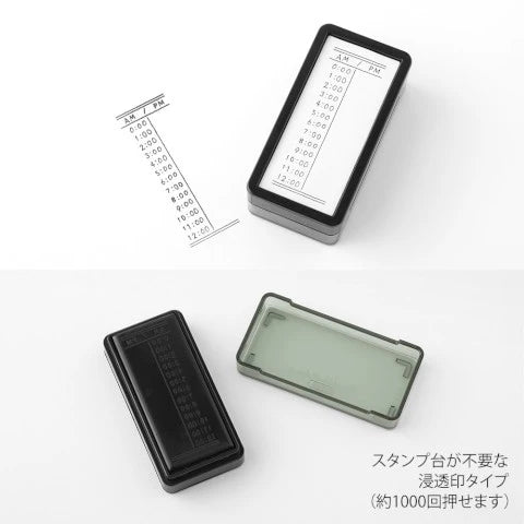 Midori Stamp Pad- Half Size Appointment Tracker- with stamp example and lid removed from stamp body