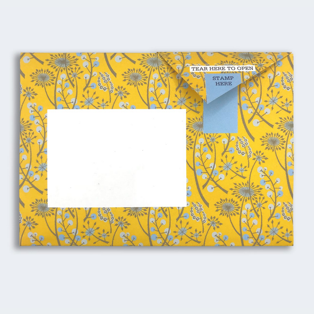 Pigeon Post- Hedgerow sample with grey flowers and berries with a yellow background