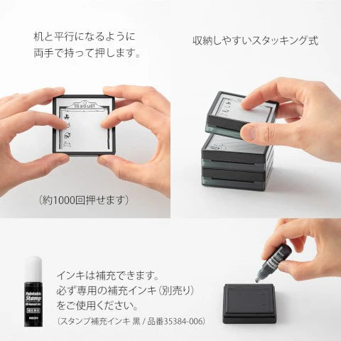 Midori Stamp Pads- collection of various stamps shown, in their stacked configuration