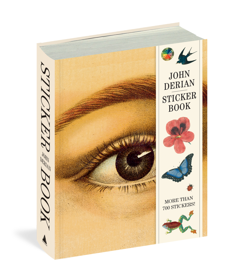 John Derian sticker book with eye illustration and decorative elements on a white background