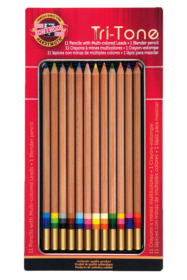Tri-Tone Colored Pencil Set of 12 image of open storage tin showing 12 pencils
