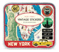 Cavallini & Co. New York City Decorative Stickers- Packaging of New York vintage stickers with iconic landmarks and text.