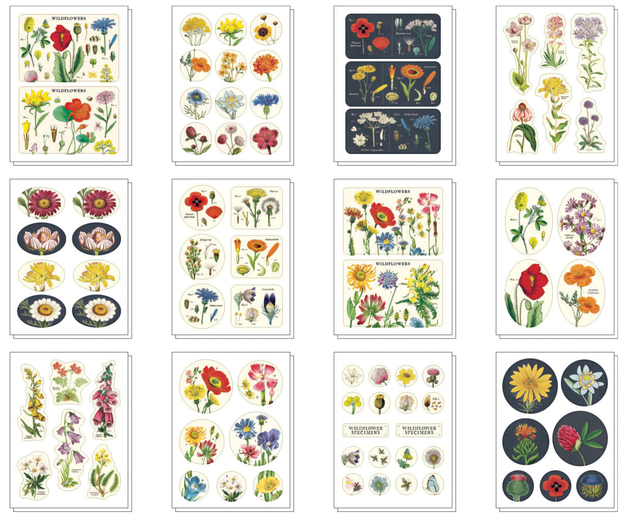 image of Cavallini & Co. Wildflowers Decorative Stickers showing all styles