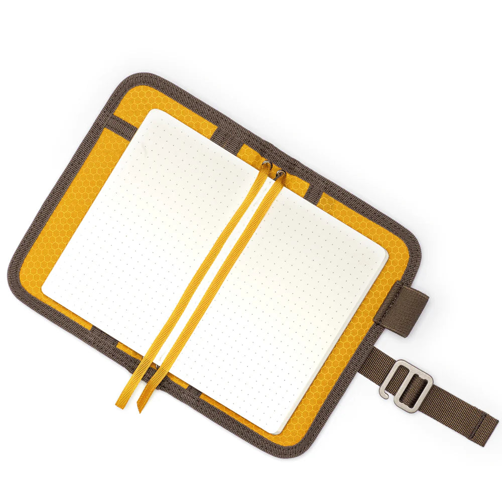 Lochby Mini Field Journal- brown with yellow interior- comes with one dot grid notebook
