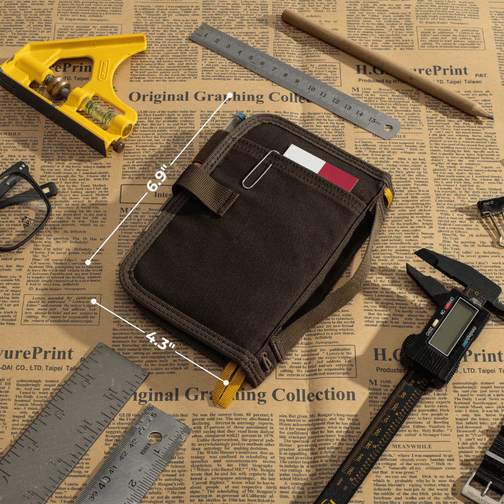 Lochby Mini Field Journal- brown with yellow interior- comes with one dot grid notebook (accessories shown not included)