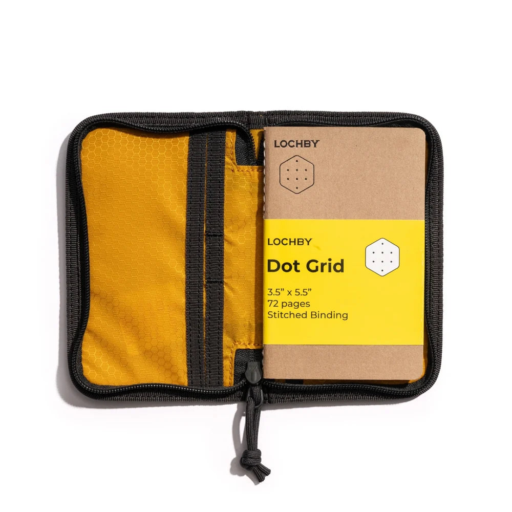 Lochby Pocket Journal in black with yellow interior (Bumblebee color scheme)