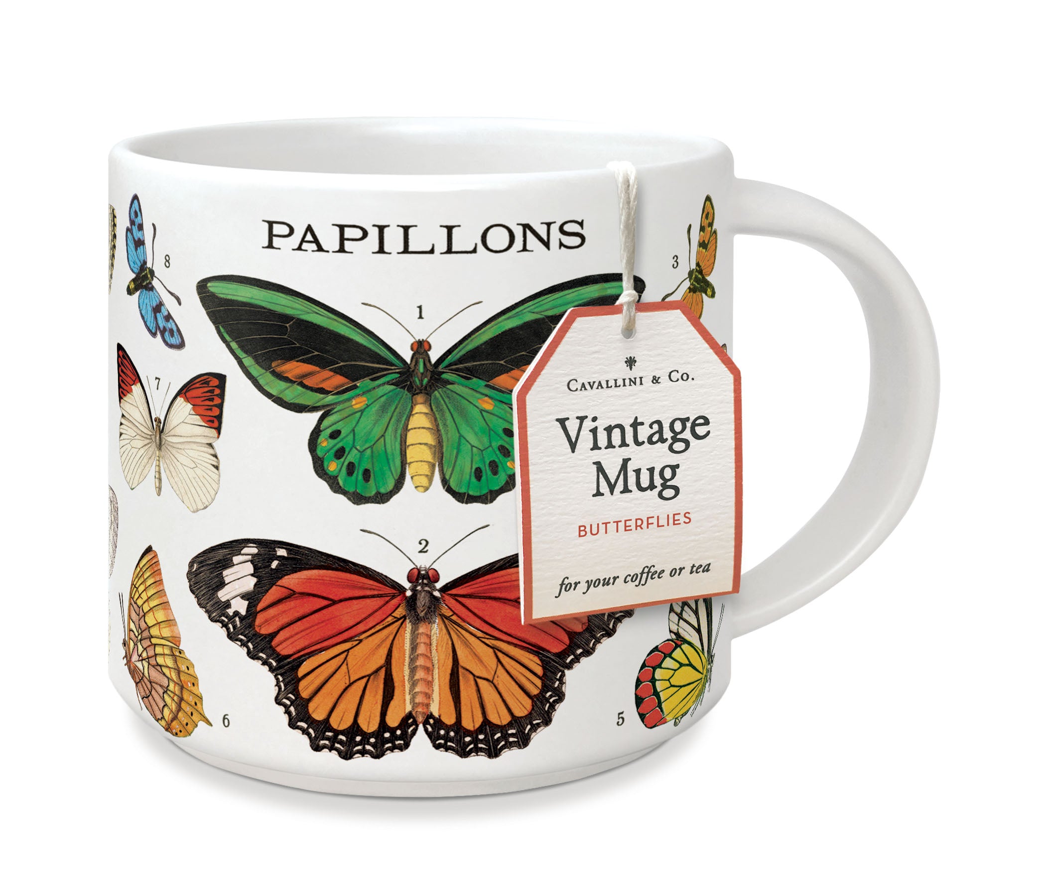 image of Cavallini & Co. Butterflies Ceramic Mug with hang tag